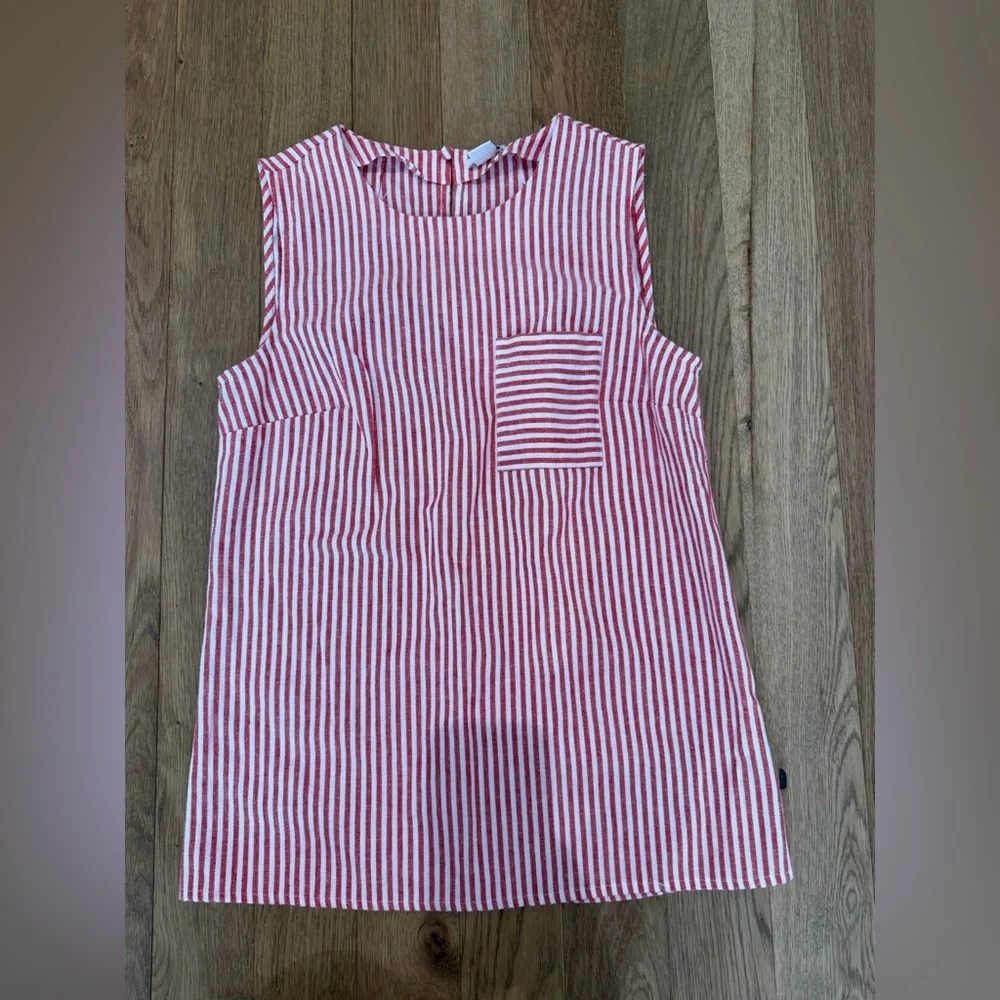 ❤️ J.Crew Red & White Striped Linen Blend Sleeveless Top Size 0 ✨